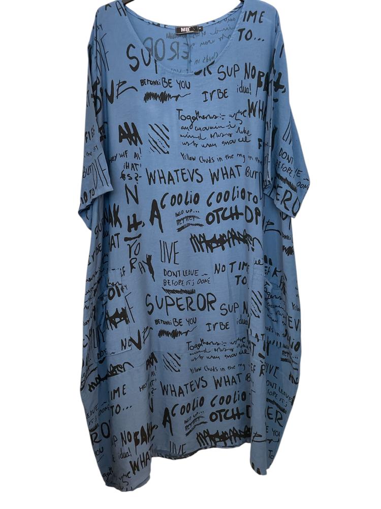 viscosekleid mit schriftzug 92019 - MB Style
